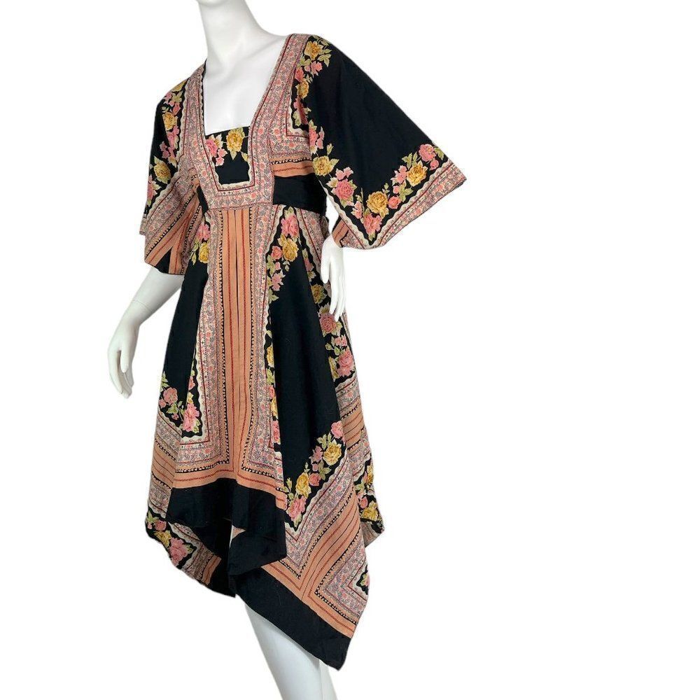 Blue Plate Retro 70s Handkerchief Hem Boho Floral Cotton Dress Size Small - Picture 2 of 7